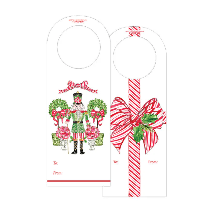 Red and White Striped Bow with Holly Wine Tag