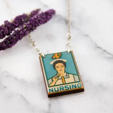 US- Vintage Nursing Postage Stamp Necklace