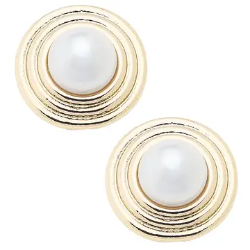 Cooper Caged Pearl Stud Earrings in Shiny Gold