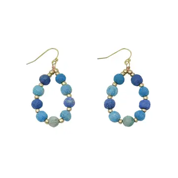 Kantha Azure Beaded Teardrop Earrings |