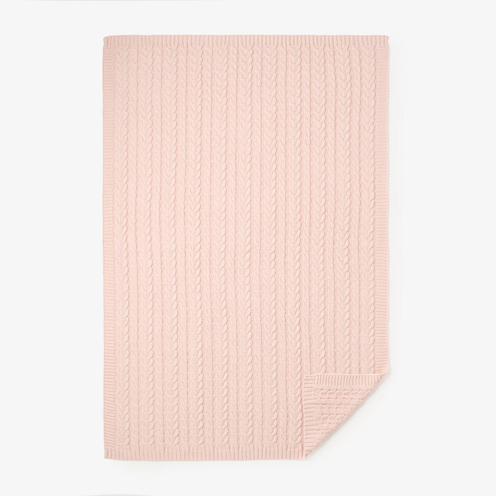 Pale Pink Horseshoe Cable Knit Baby Blanket 30"x40"