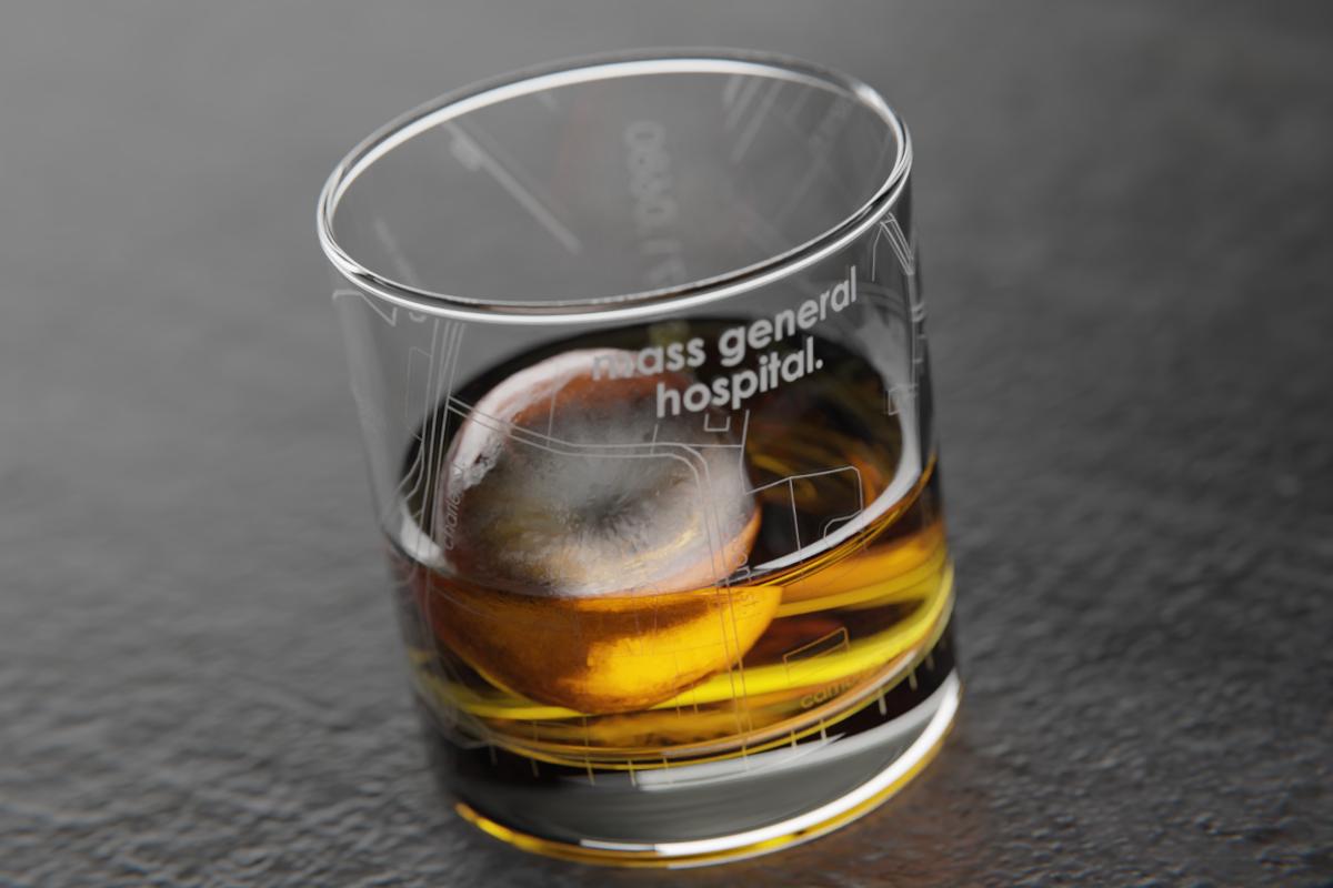 West End Map Etched Rocks Glass