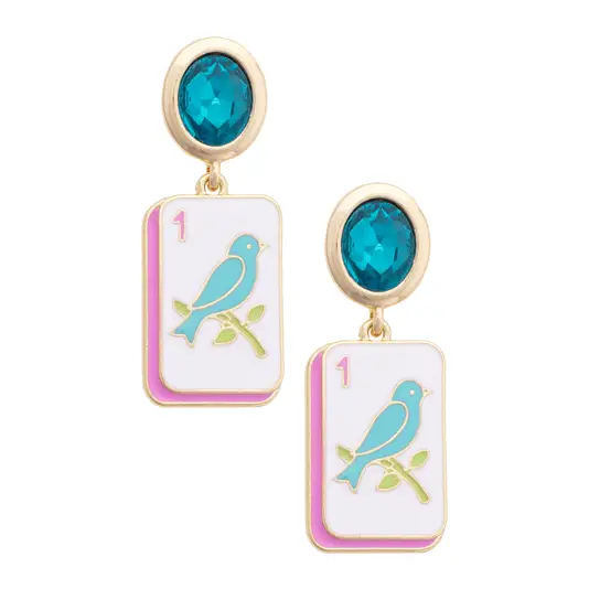 Bird Bam Rhinestone Drop Earrings in Aqua