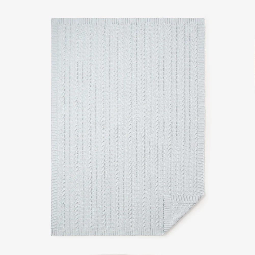 Pale Blue Horseshoe Cable Knit Baby Blanket 30"x40"