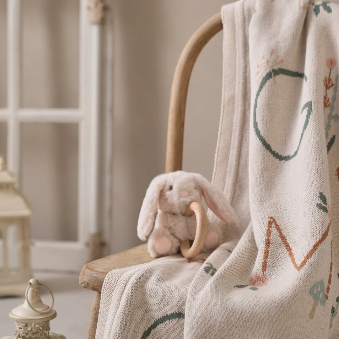 Plush Bunny Wooden Ring Rattle - Taupe