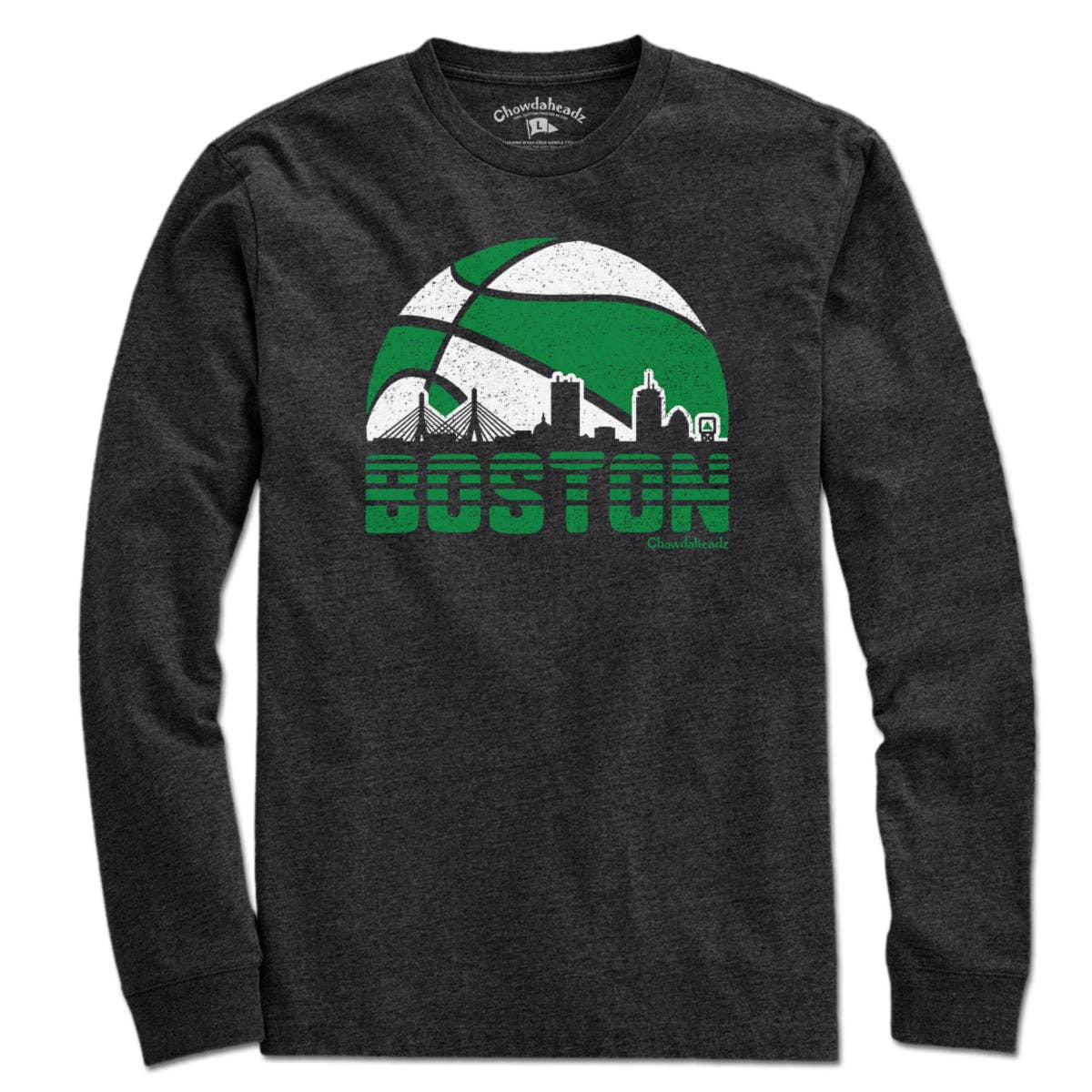 Boston Basketball Skyline T-Shirt | Charcoal / Long Sleeve / 2XL