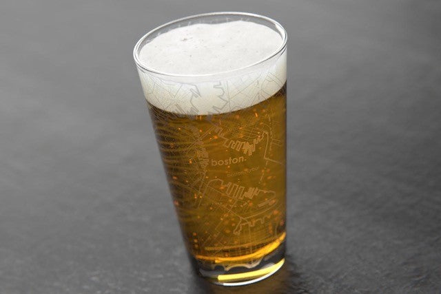 Boston Home Town Map Etched Pint Glass