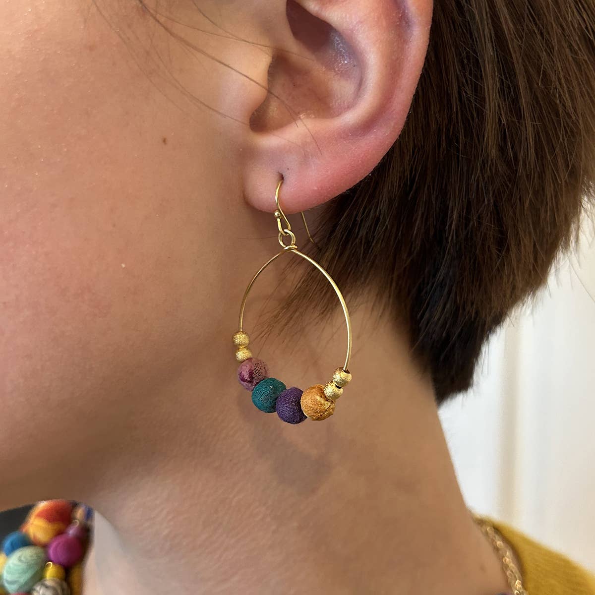 WorldFinds - Kantha Petite Gilded Hoops
