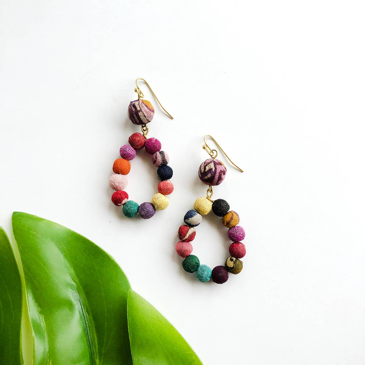 Kantha Dangling Teardrop Earrings-WorldFinds