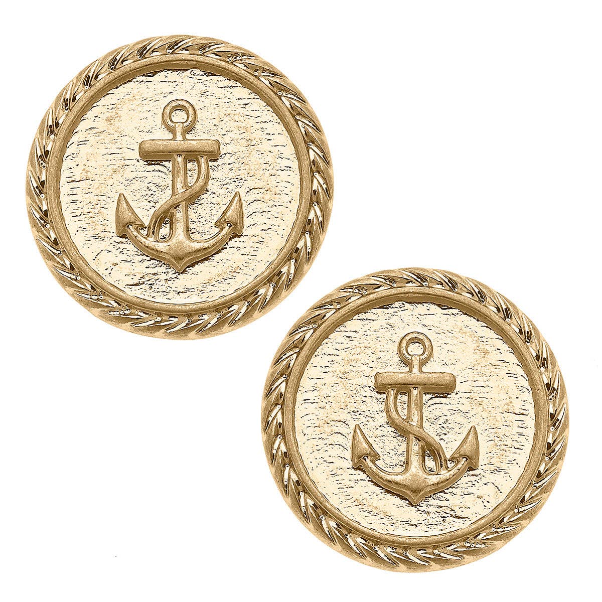 Rosemary Anchor Stud Earrings in Worn Gold