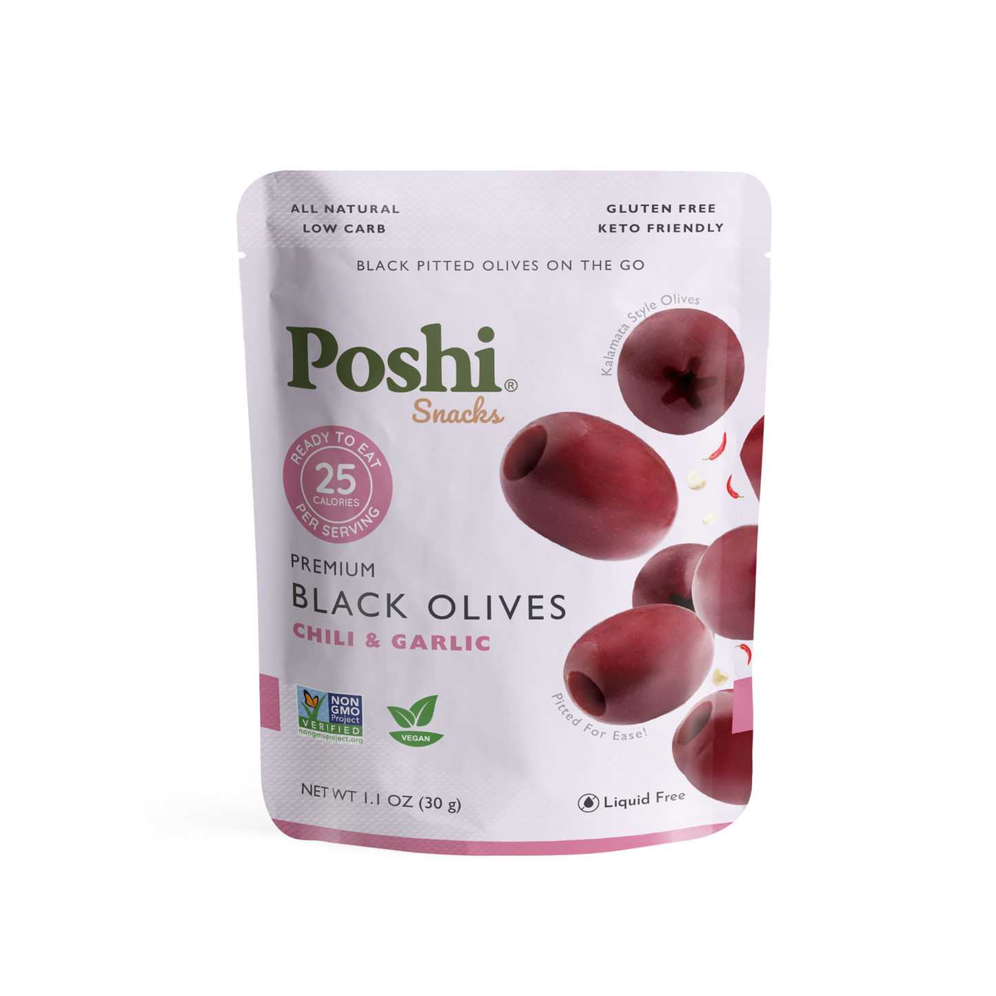 POSHI - Poshi Snacks - Chili & Garlic Pitted Black Olives 1.1oz/10