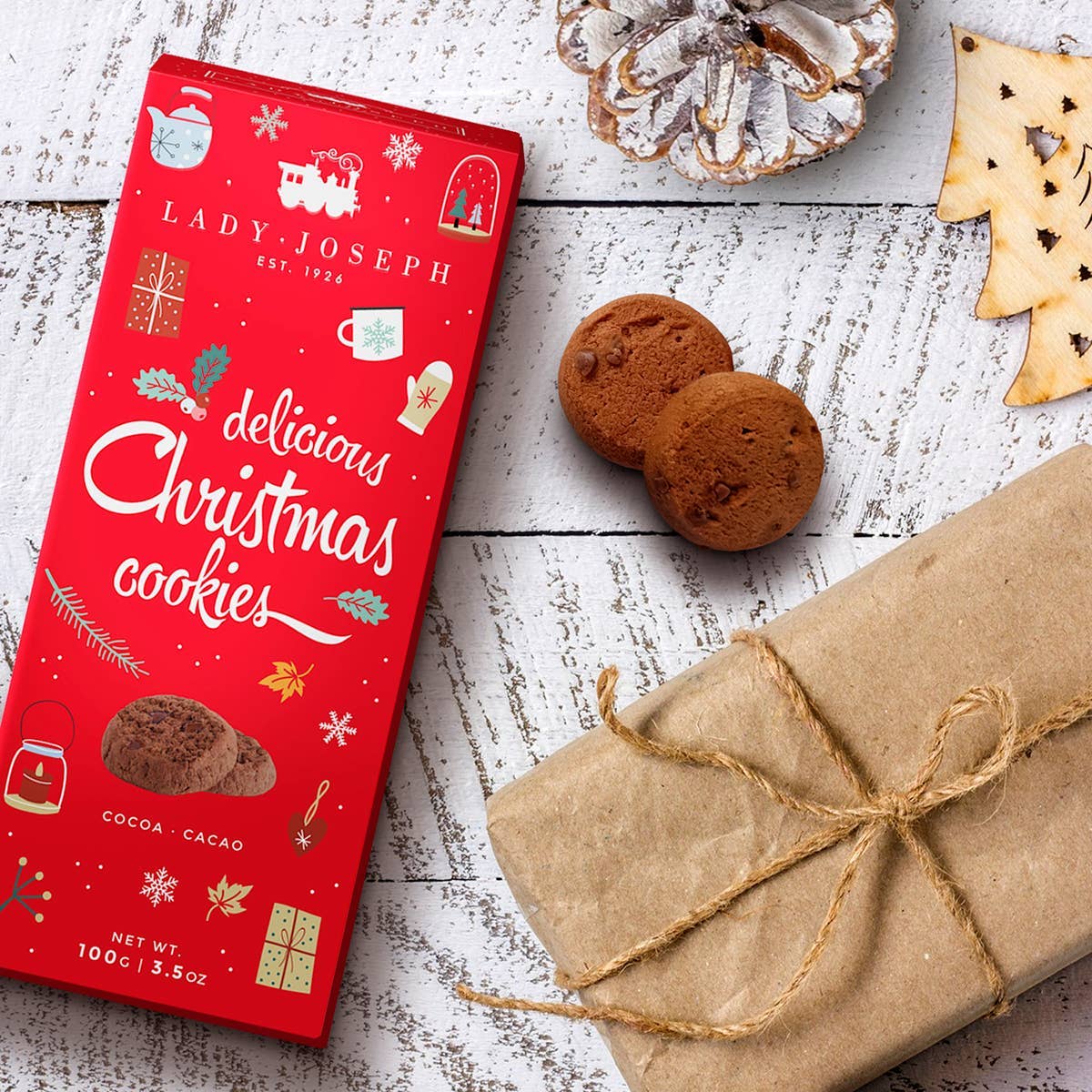 Chocolate Cookies Christmas Edition. Vegan Red Xmas Gift