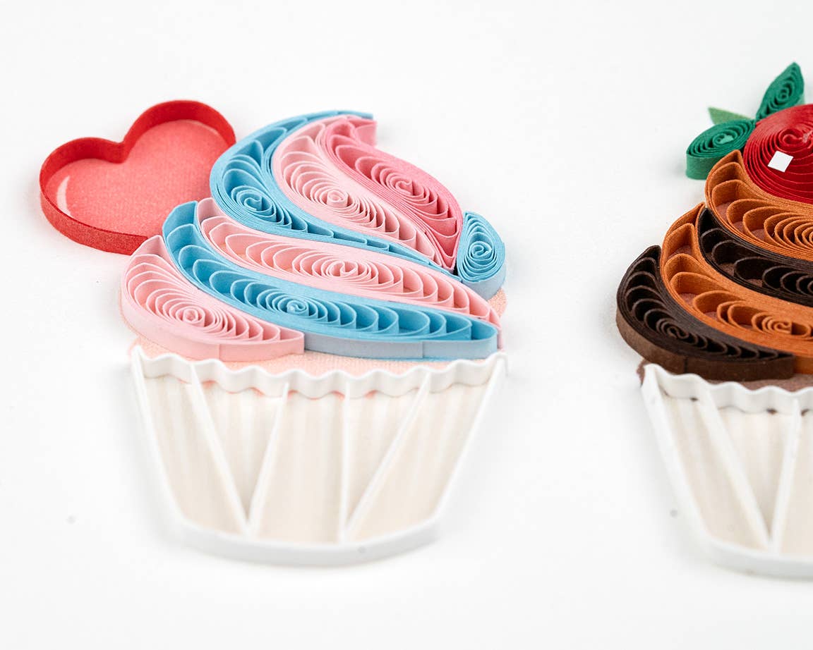 Quilling Card - Quilled Cupcake Trio Birthday Card | Handmade Birthday Card