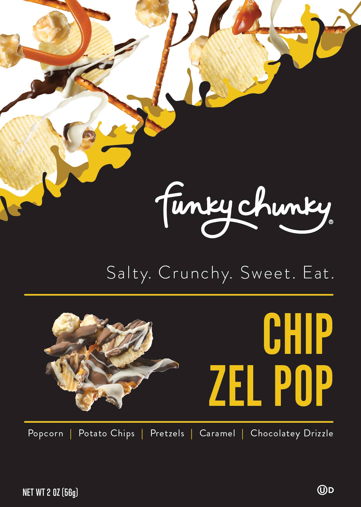 Funky Chunky - Chip Zel Pop | Caramel Popcorn with Chocolate | 2 OZ Bags
