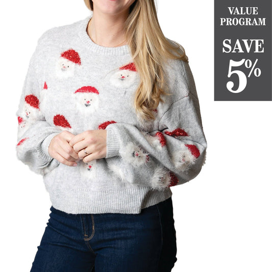Top It Off - Light Gray Nickie Santa Sweater Program - Fall 2024
