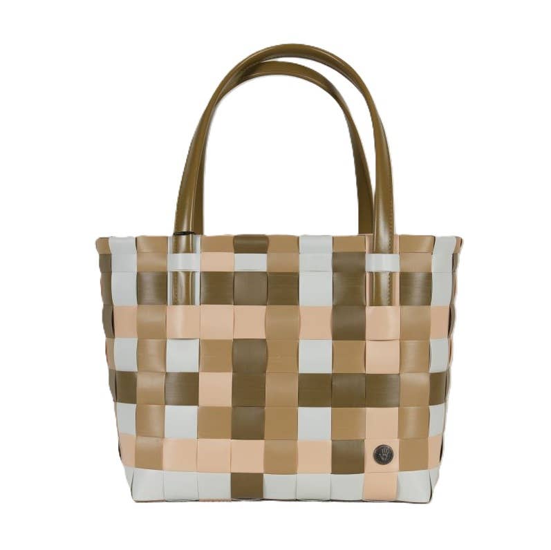 Color Block Recycled Handwoven Tote Bag - Khaki Mix