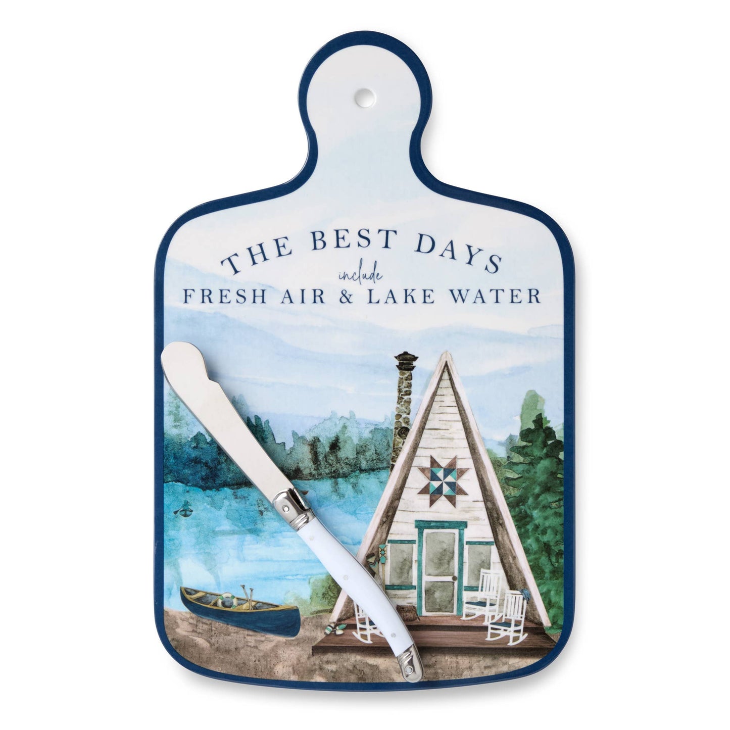 Wake At the Lake Melamine Cheese Board 13.25" with Knife