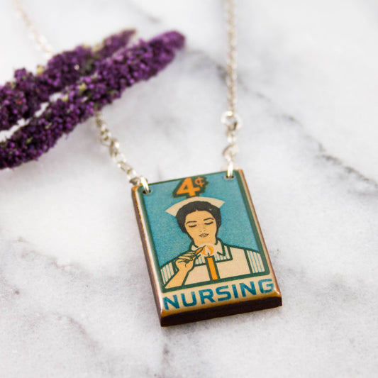 US- Vintage Nursing Postage Stamp Necklace