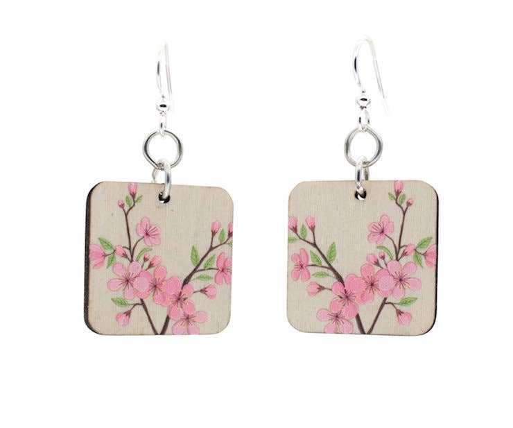 Cherry Blossom Bamboo Earrings - Cherry Red