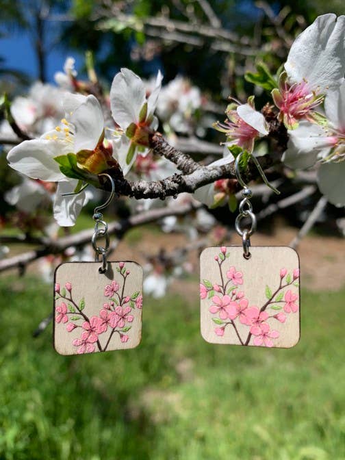Cherry Blossom Bamboo Earrings - Cherry Red