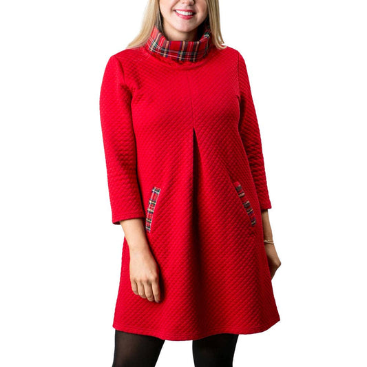 Top It Off - Quilted Ruby Dress with  Plaid Accents - Fall 2024: Red / Xtra Large