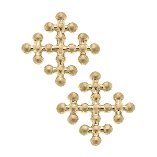 Wren Cross Statement Stud Earrings in Worn Gold
