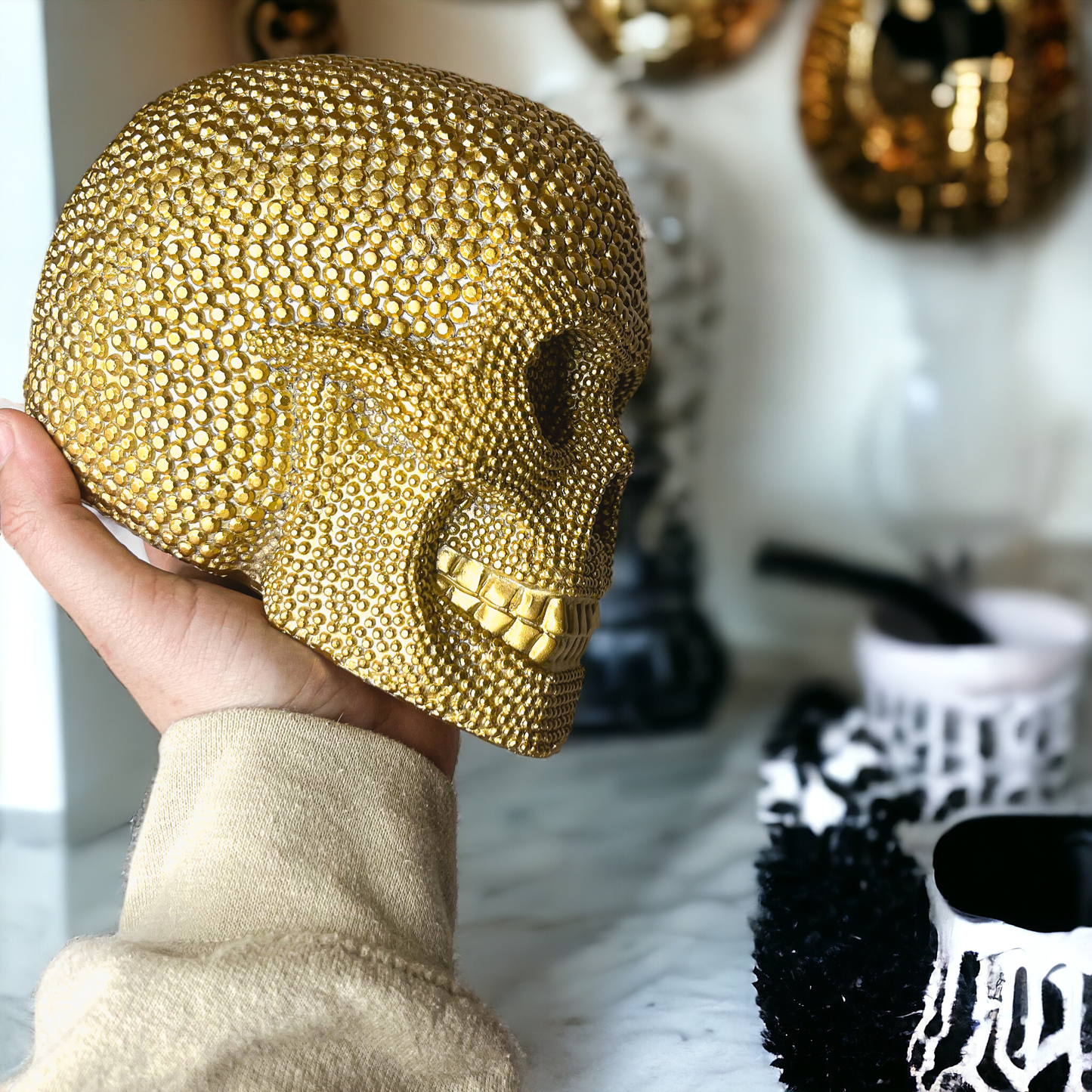 Gia Roma - Halloween Home Decor, Handmade Skeleton Head Statue Tabletop