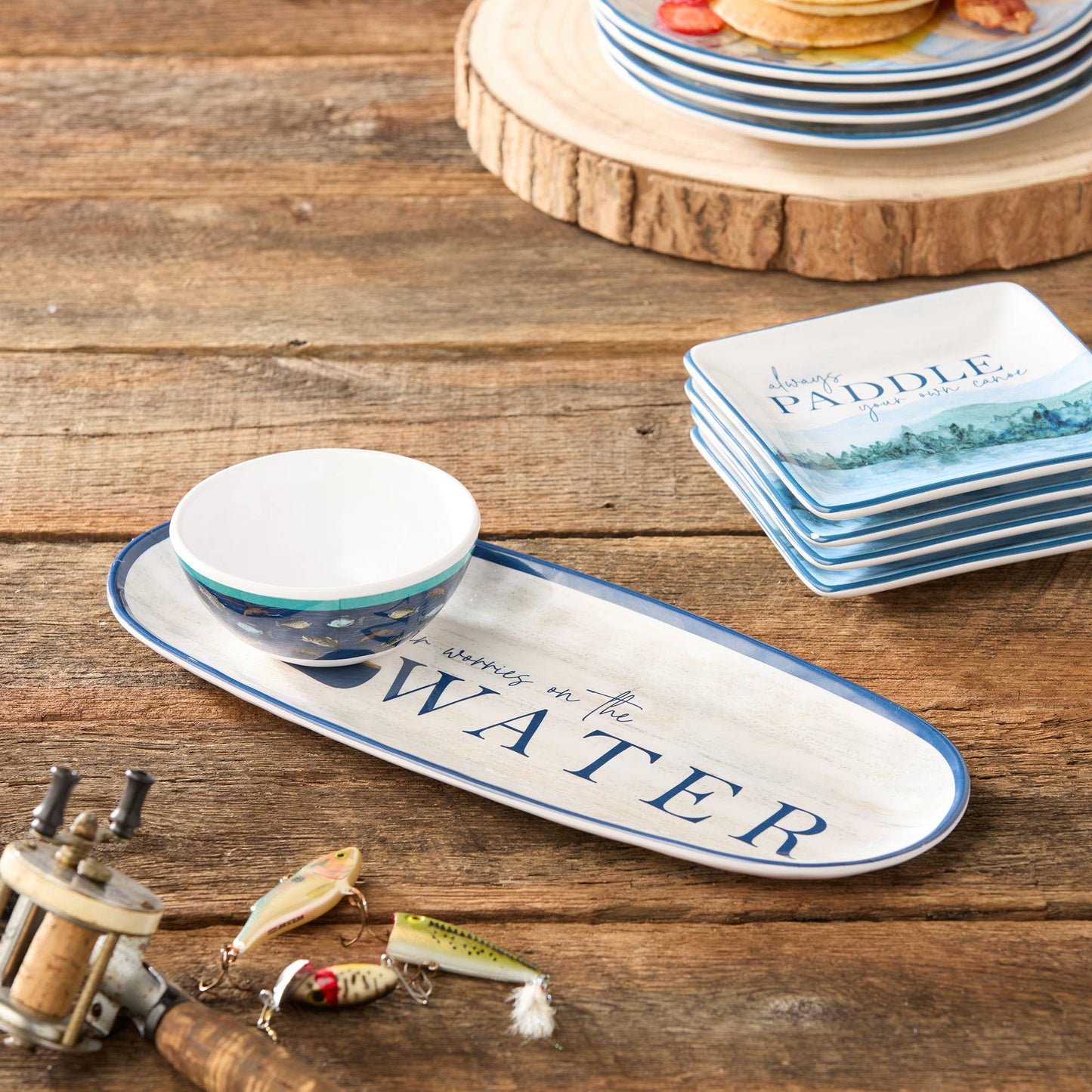 Certified International - Wake At The Lake Melamine Oval Tray 15in x 6in with Dip Bowl