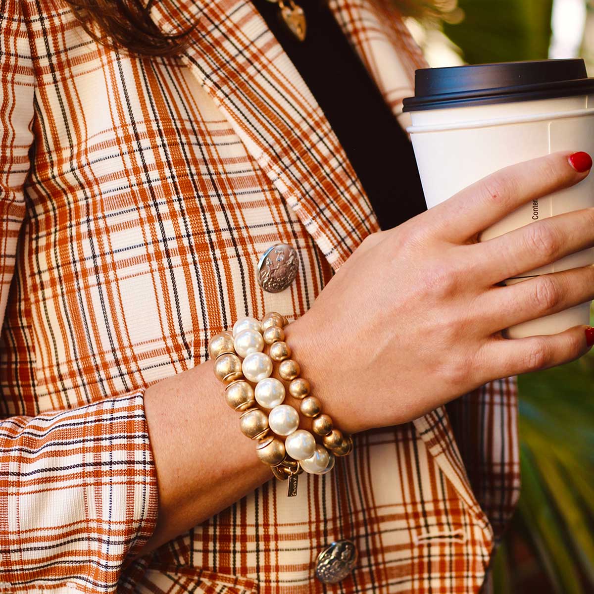 Eleanor Beaded Pearl Stretch Bracelet in Ivory