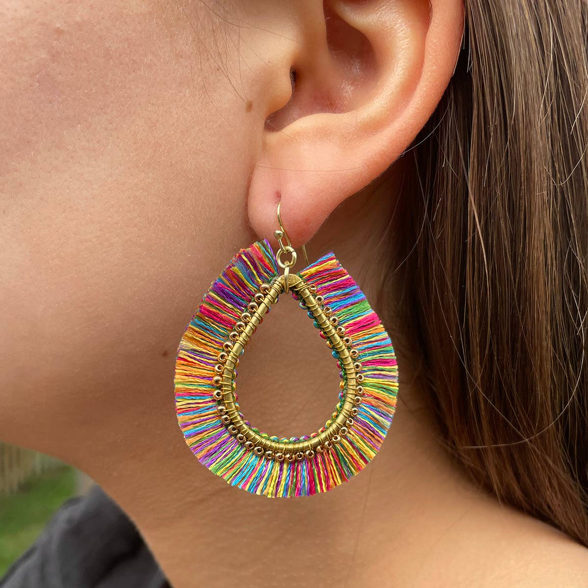 WorldFinds - Raja Rainbow Fringed Teardrop Earrings