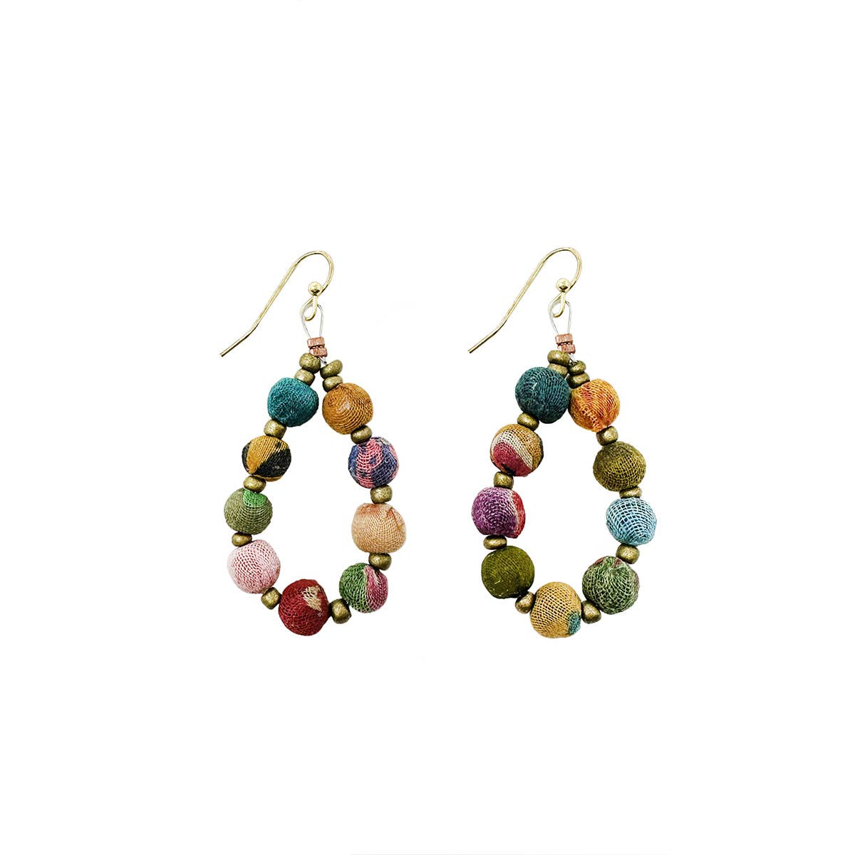 Kantha Beaded Teardrop Earrings-WorldFinds