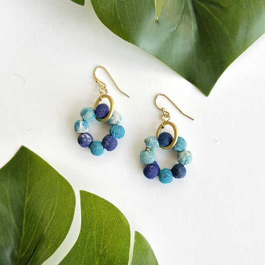 Kantha Azure Orbital Earrings-WorldFinds -