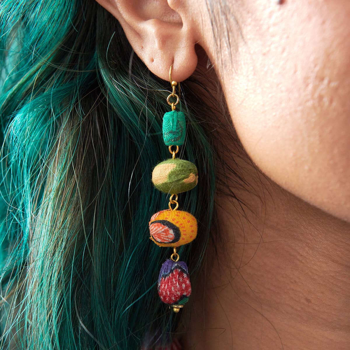 Pebbled Kantha Drop Earrings