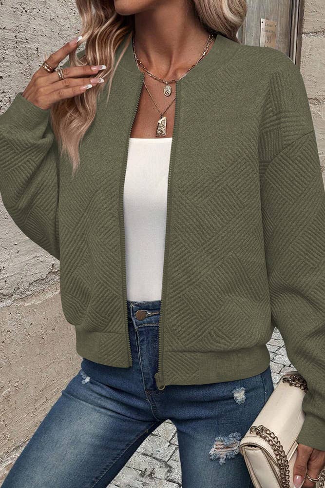 UNISHE - Solid Color Zipper Baseball Jacket GZDY034