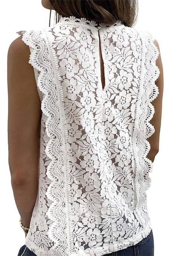 UNISHE - Lace Crochet V Neck Textured Tank Top