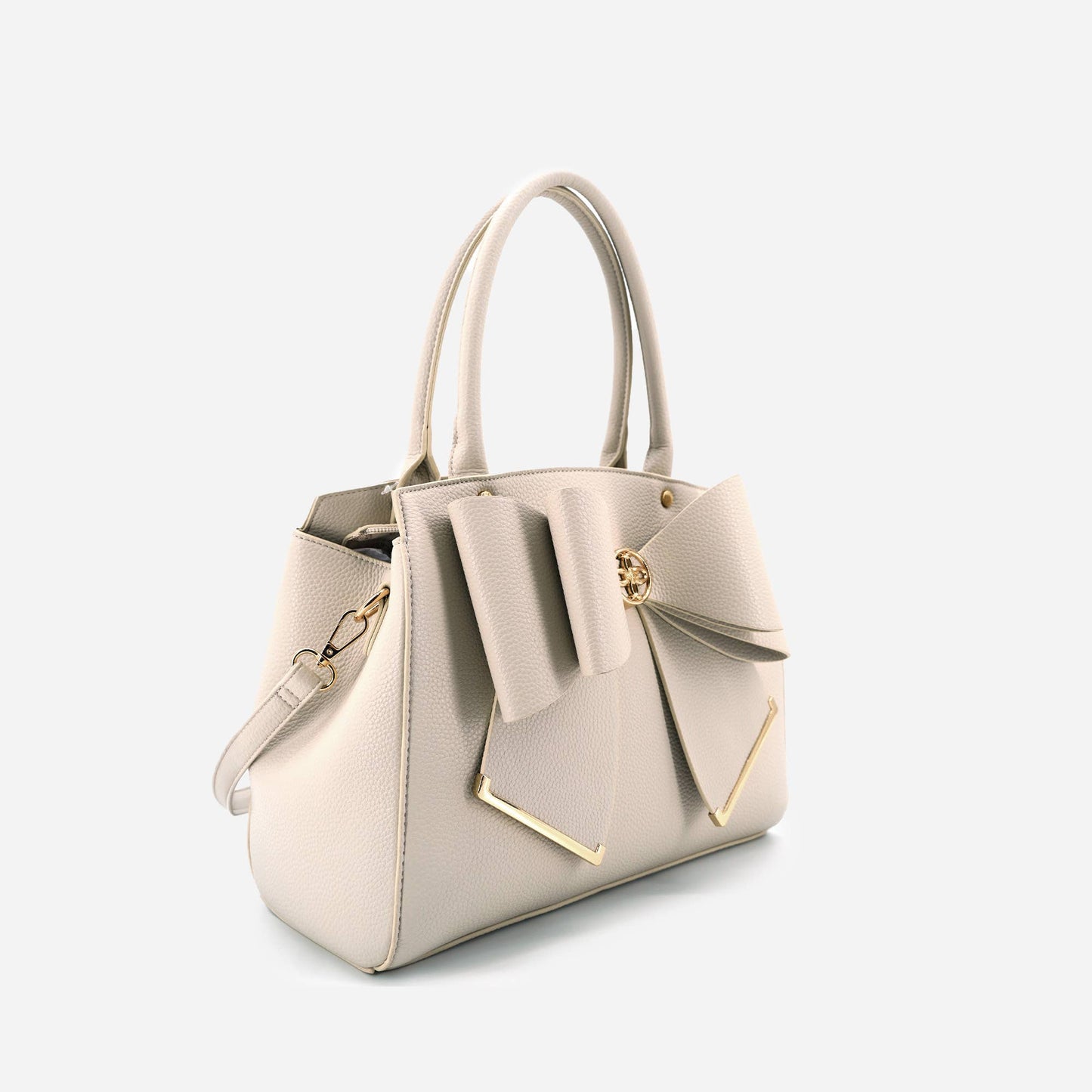 Poppy Bowtie Structured Top Handle Spring Shoulder Bag-  Beige
