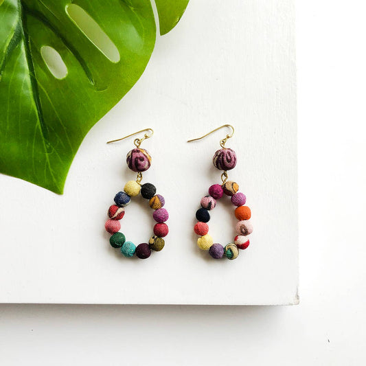 Kantha Dangling Teardrop Earrings-WorldFinds