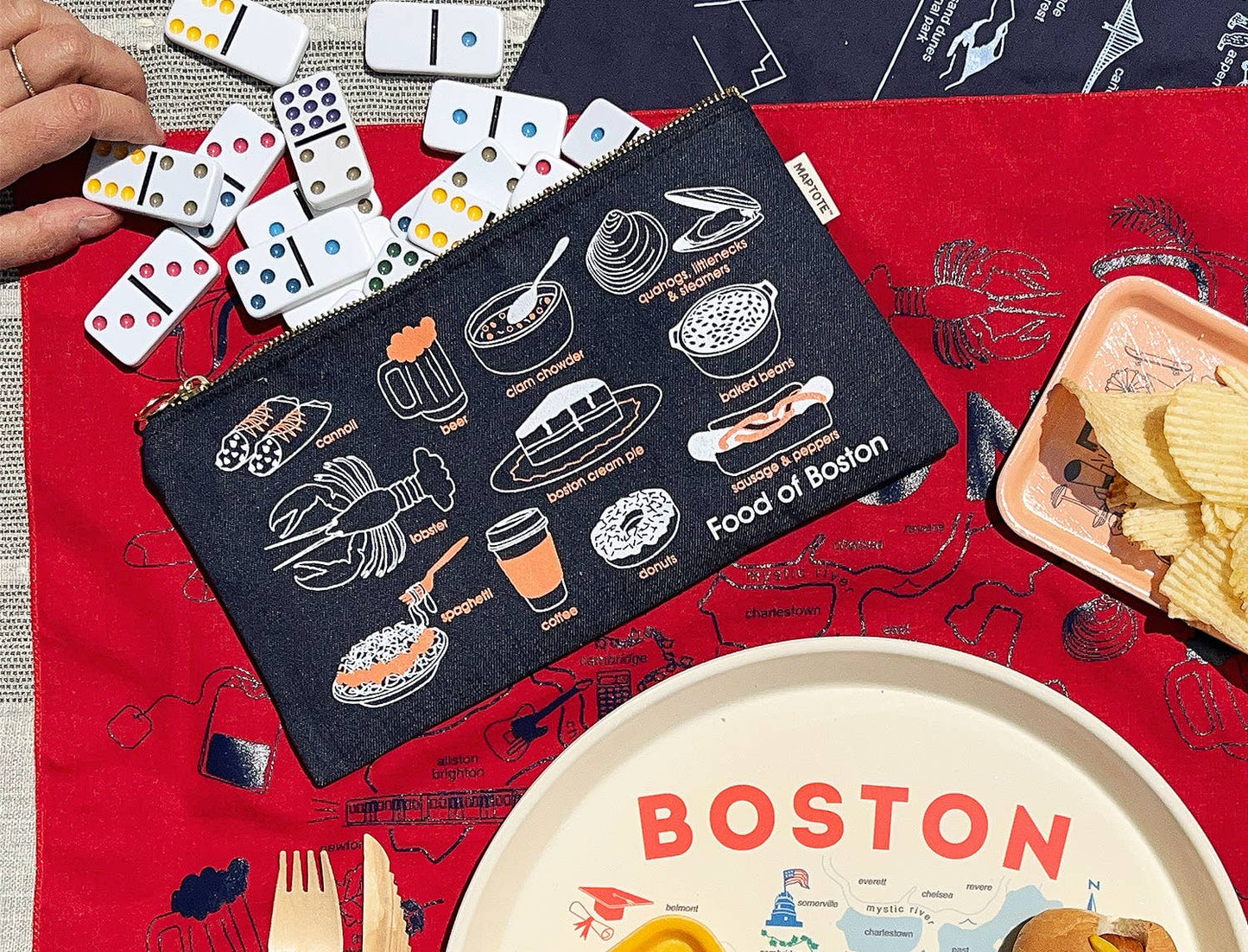 Boston Foodie Slim Pouch - Cotton Canvas, USA Made