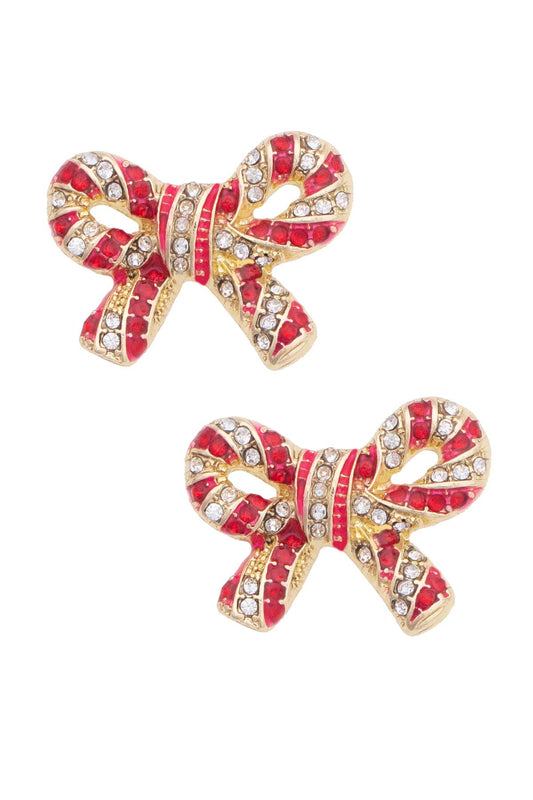 All Twisted Up Pave Bow Earrings in Red & White