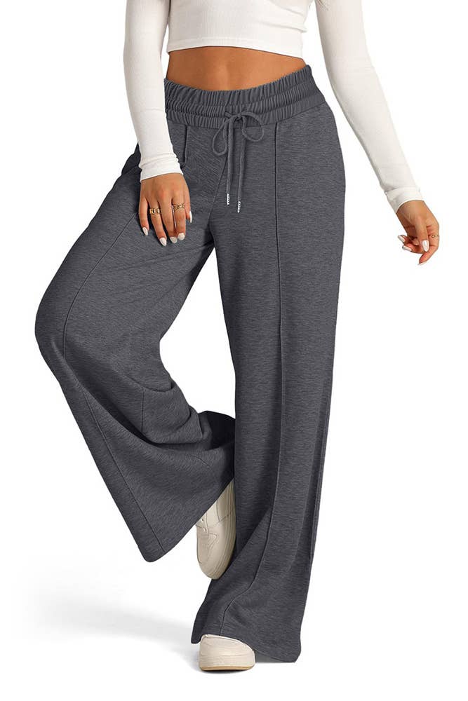 UNISHE - Solid Color Casual High Waist Wide Let Pants ZK2237