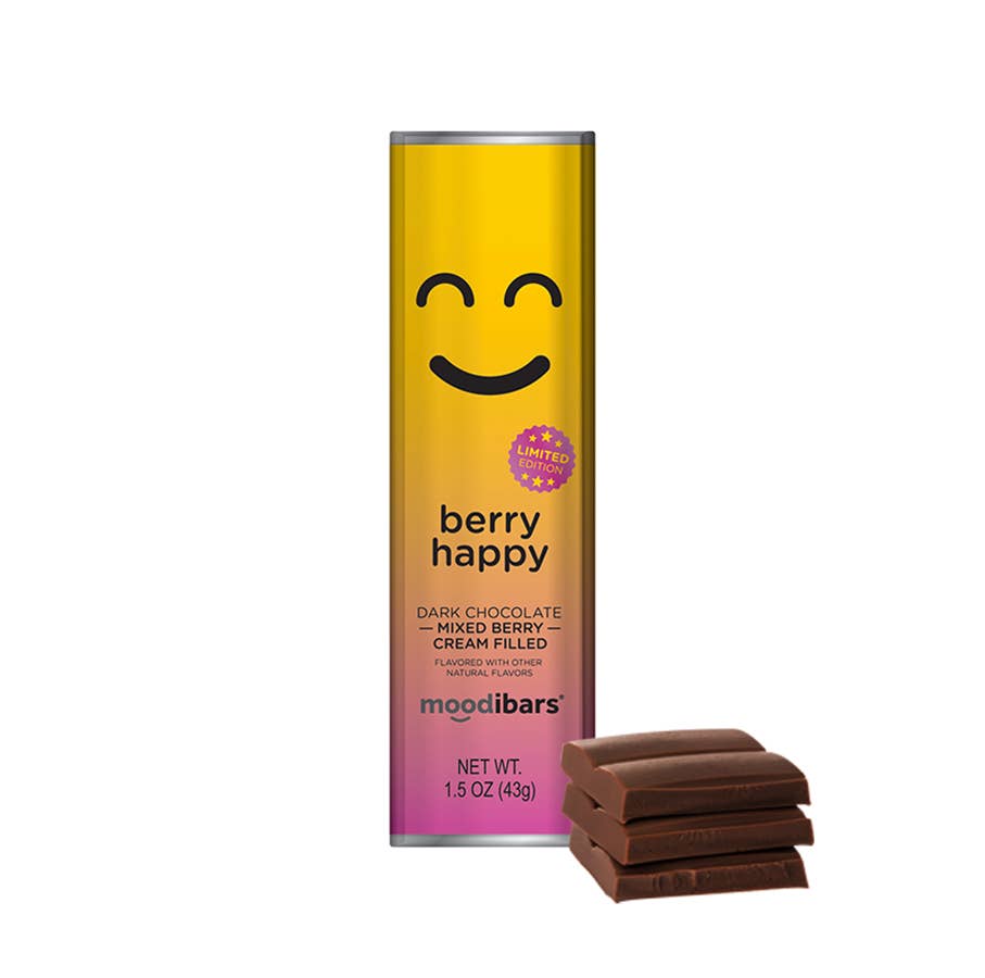 Moodibars Berry Happy Dk Choco Mixed Berry Cream 1.5 oz Bar Limited Edition