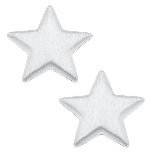 Icon Puffed Star Stud Earrings | Satin Silver