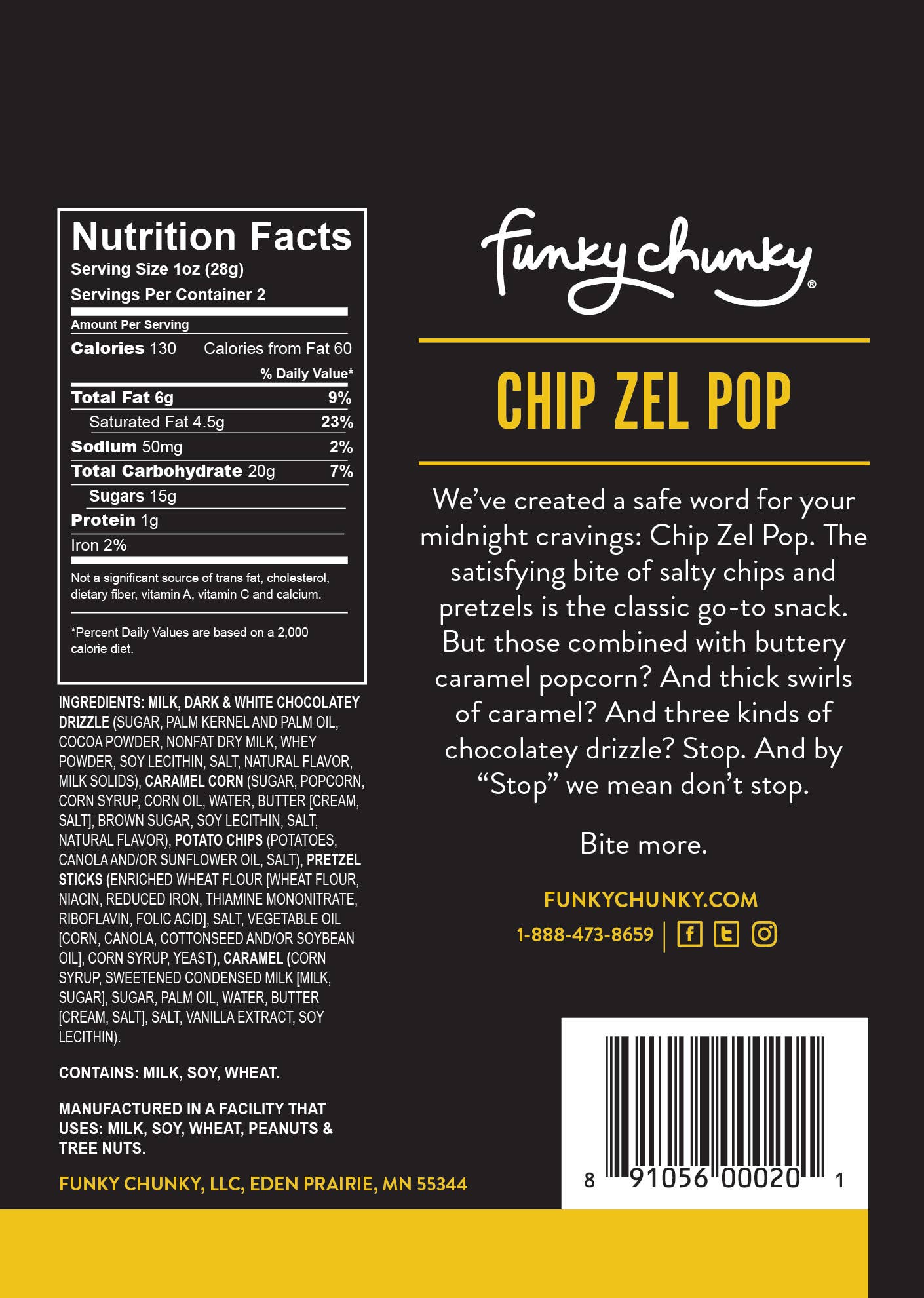 Funky Chunky - Chip Zel Pop | Caramel Popcorn with Chocolate | 2 OZ Bags