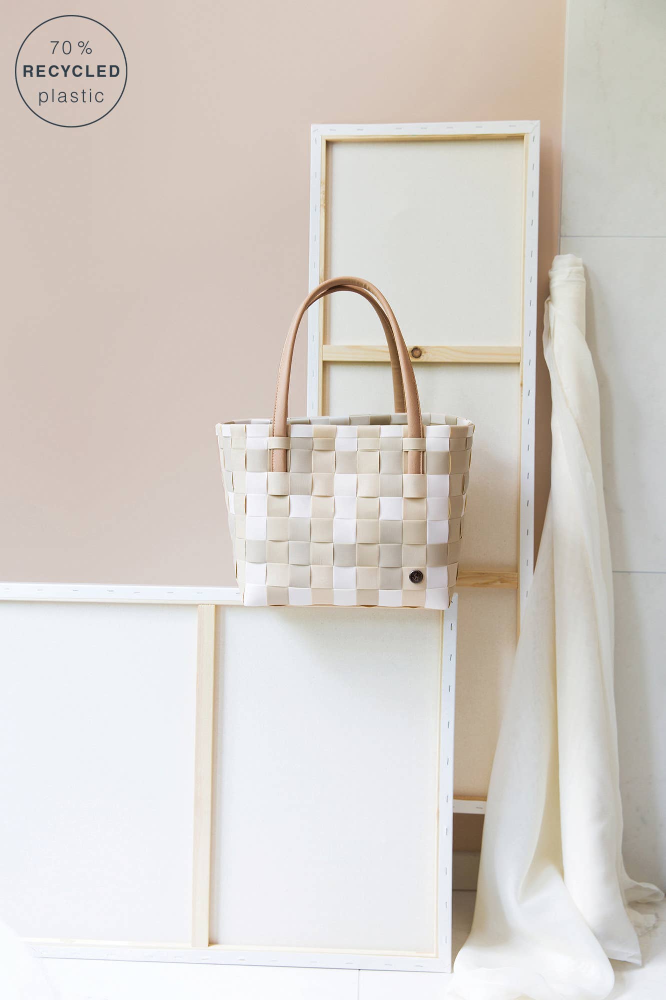 Color Block Recycled Handwoven Tote Bag - Ecru White Mix