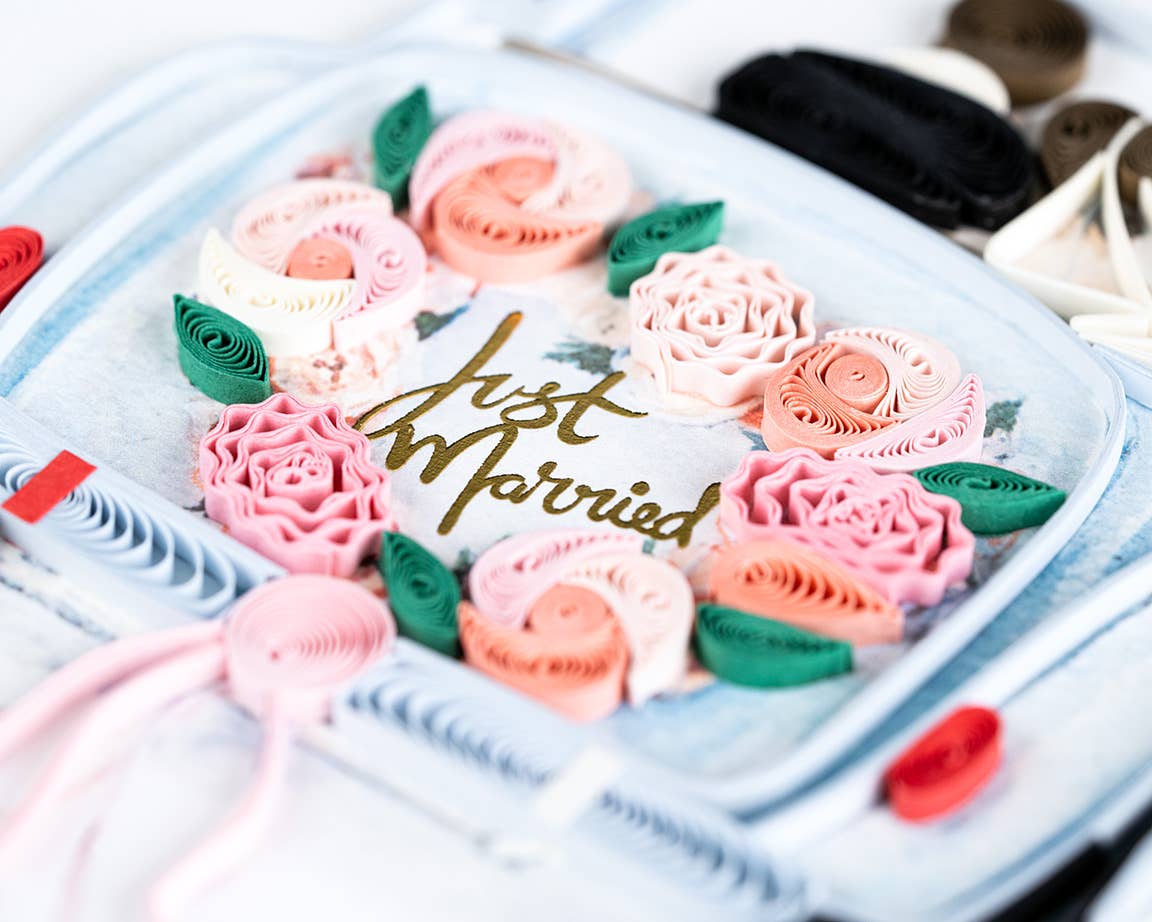 Quilled Just Married Car Wedding Card