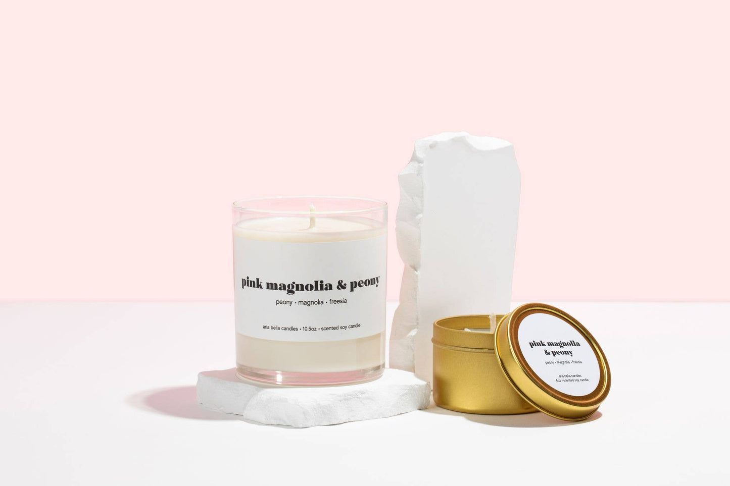 Pink Magnolia & Peony Soy Candle 10.5oz Glass Jar