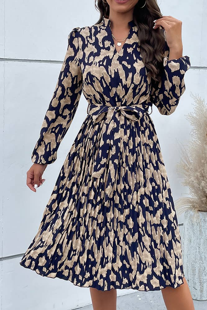 UNISHE - V Neck Smocked Printing Dress BFZY327