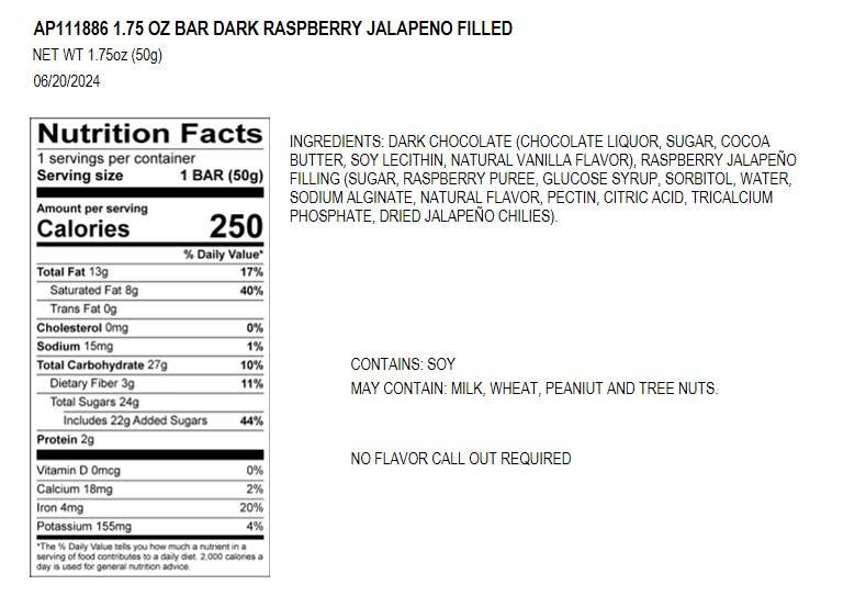 Moodibars HANGRY Dark Chocolate Jalapeño Raspberry Jelly 1.75oz Bar