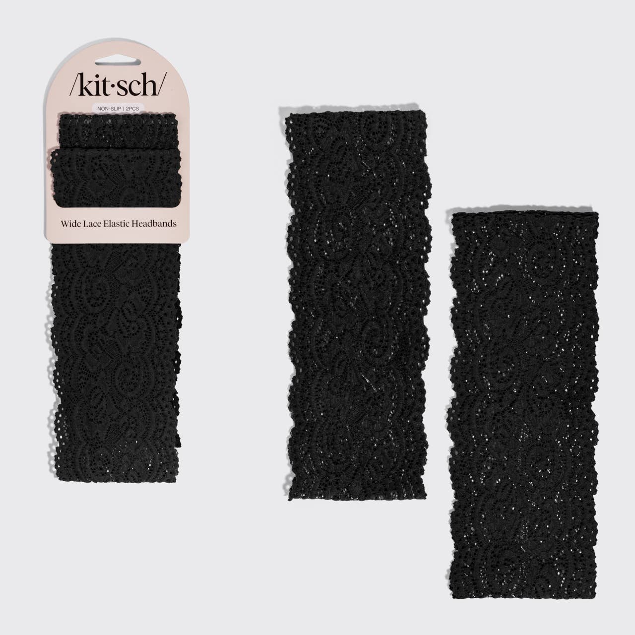 Wide Lace Elastic Headbands 2pc Set - Black