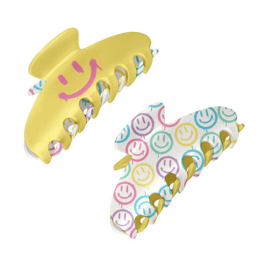 Two-Sided Large Claw Clip - Burst Smiley Faces